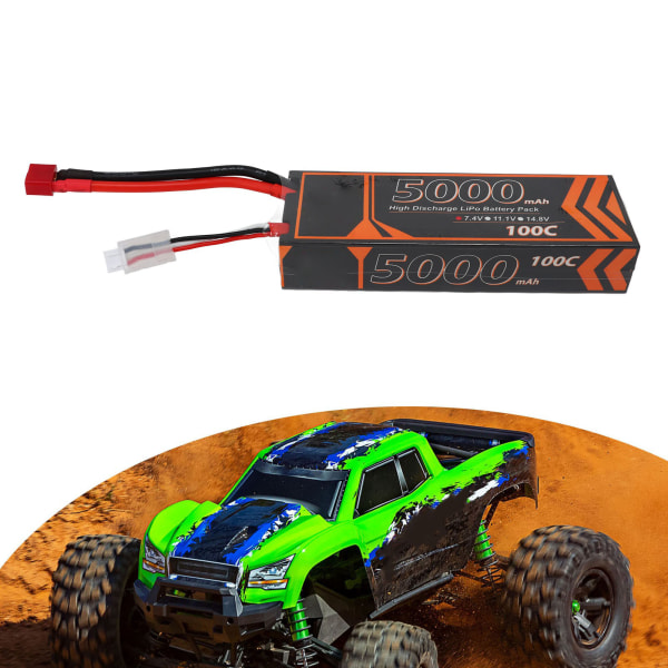 Kovakoteloinen Lipo-akku 7.4V 5000mAh 2S 100C RC Lipo-akku T-muotoisella punaisella pistokkeella RC-malliin