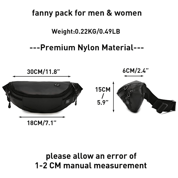 Midjeväska med glasögonfodral, vattentät crossbody-väska med reptåligt PU-läder, justerbart bälte för unisexresor och träning