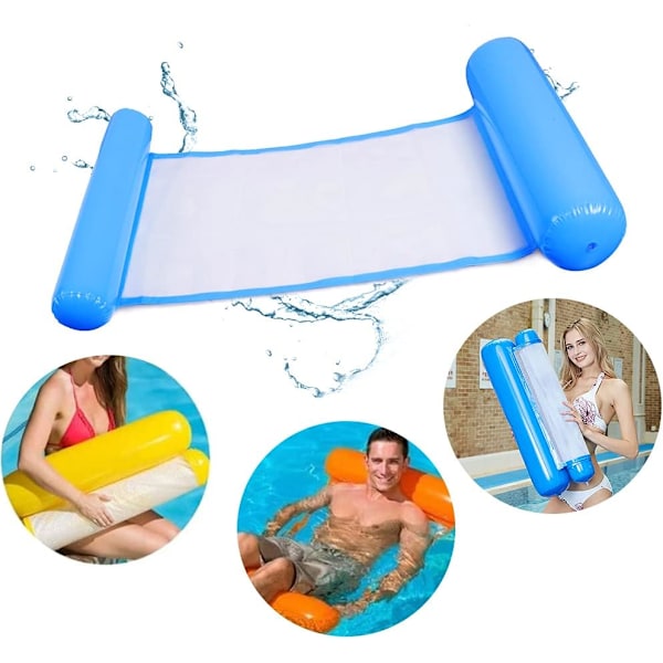 Bärbar vattenhängmatta med ergonomisk design, safirblå uppblåsbar poolflotte för halvt nedsänkt flytkraft, bekväm poollounge för