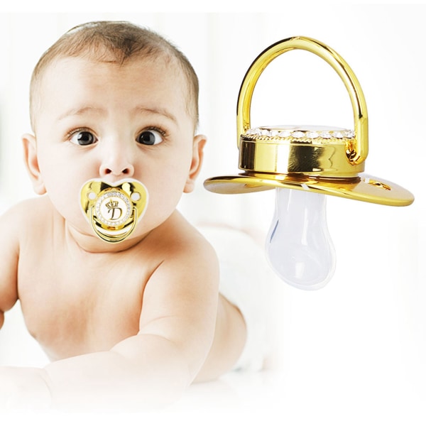 Baby Spädbarn Utsökt Golden Crown Letter Strassnapp med Kedjeklämma Bokstav D