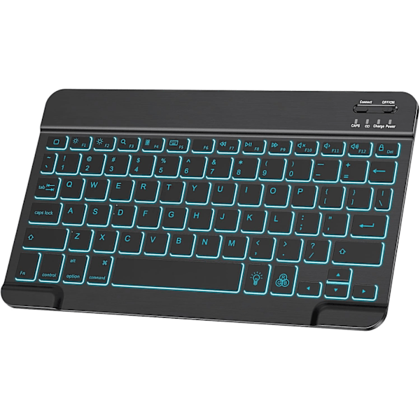 Kompakt Bakgrundsbelyst Bluetooth-tangentbord, Korskompatibelt Ultra Slim Portabelt Trådlöst Tangentbord för iOS, Android, Windows-enheter, 7-Färgs LED-Bakgrundsbelysning