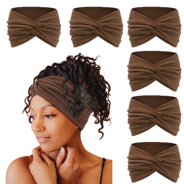 6-pack breda pannband för kvinnor, 7'' extra stort turban pannband
