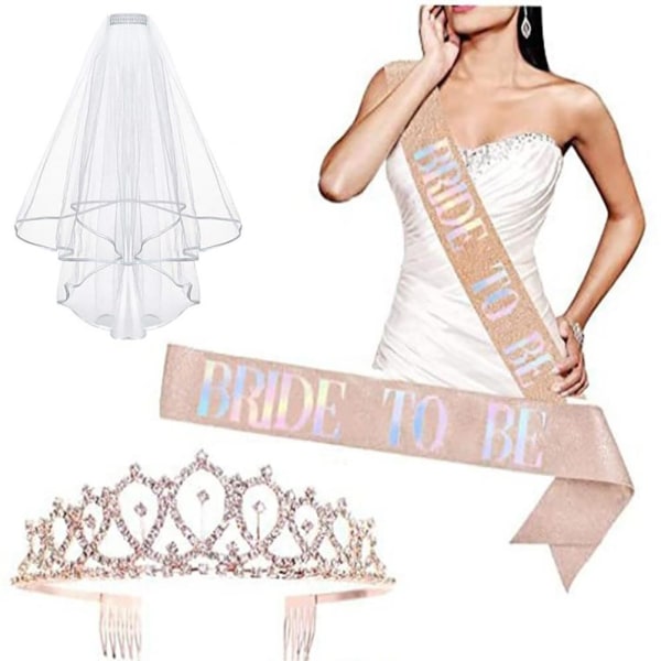 Bride Headpiece Set Alloy Headband Tiara Sash and Veil Bridal Hair Decoration Accessories for Wedding Party Type 3