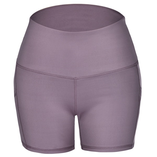 Dame elastiske højtaljede sportsbukser åndbare shorts til yogaløb (lilla XXXL)