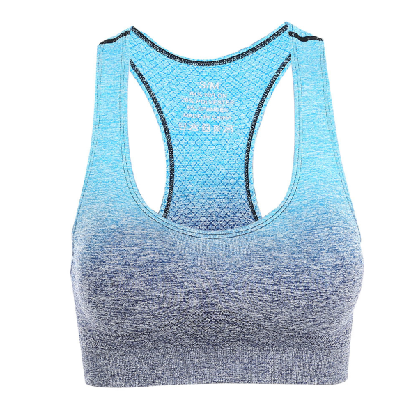 Kvinner Yoga Fitness Stretchy Pustende Workout Polstret Støtsikker Sports BH (Blue-S/M)