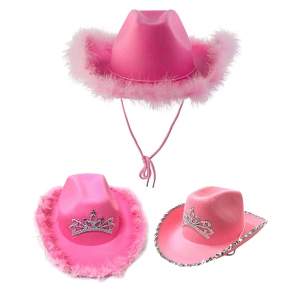 Rosa cowboyhatt Cowboyhatt i filt med hals och dragsnöre Cosplay Festdräkttillbehör Play Dress Up för kvinnor