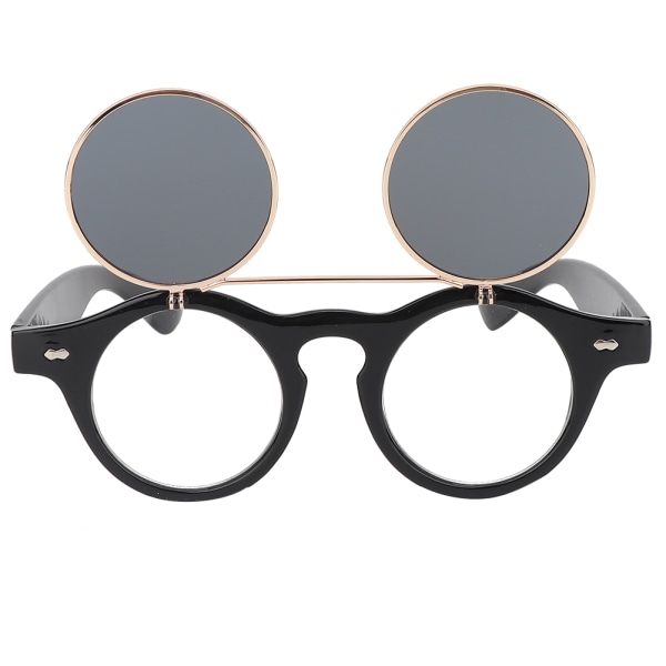 Personality Vintage Punk Style Flip Solbriller Rundt stel Flip Eyewear EyeglassesSort