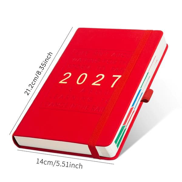 2027 Skema (engelsk version) Kalender, notesbog, dagbog, bandageplanlægger (rød)