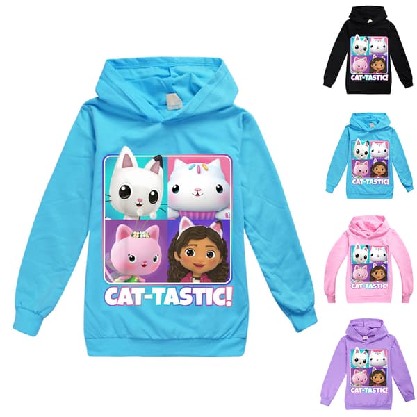 Barn Jenter Gabby Dollhouse Uformell Hettegenser Genser Topp Lyseblå