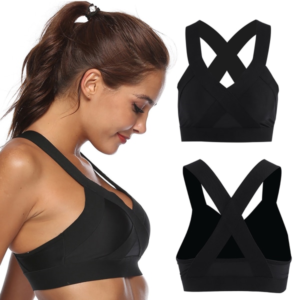 Trådfri gym-bh för damer Yoga löpväst Träning Sport Fitness (svart XL)