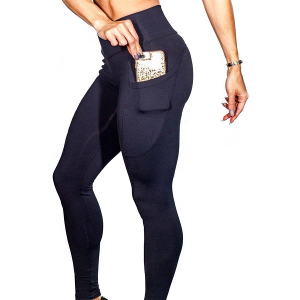 Jooga-leggingsit korkea vyötärö takapuolen nostaminen sivutaskut juoksuharjoitus leggingsit naisille musta M