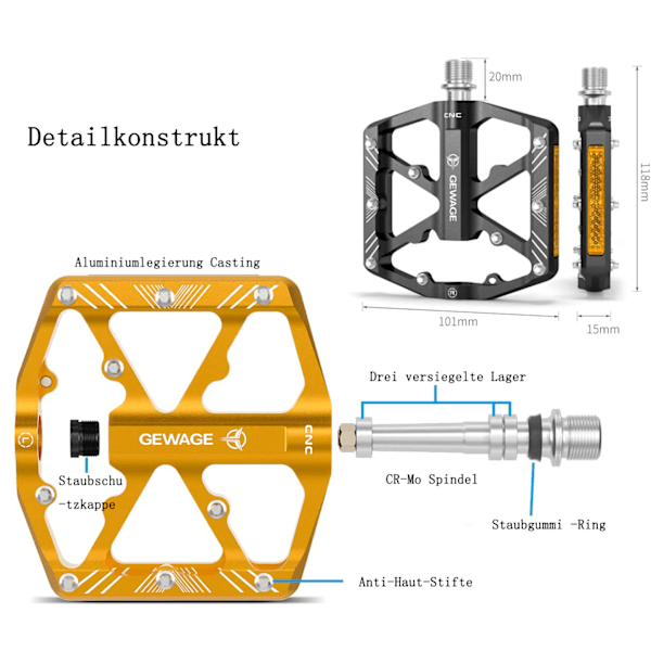 Pedal Power, Bred Plattform Cykelpedaler för Optimalt Fotstöd, Ihålig Lättviktsdesign Håller Din Färd Smidig och Enkel, 1 Set