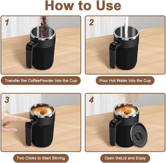 Automatic Coffee Stirrer - 400 ml, with Temperature Display - Mug - Automatic Stirrer with Lid - Stainless Steel - Suitable for Coffee and Other Beverages