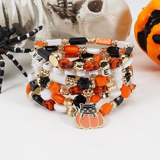 Halloween-armbånd Stablebart elastisk armbånd med svarte steinperler E