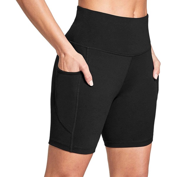 Atletiska shorts med hög midja Höga elastiska underkläder för gym yoga löpning träning fitness svart M