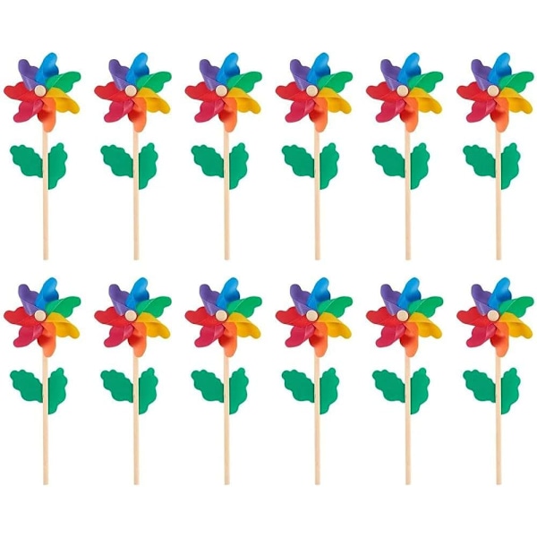 Färgglad Trädgårdsdekoration, Regnbågsblommor Vindsnurror, Livfull Gård- och Trädgårdsdekor, Vindspel för Utomhusfest Favörer, 12-Delars Set, Hållbar