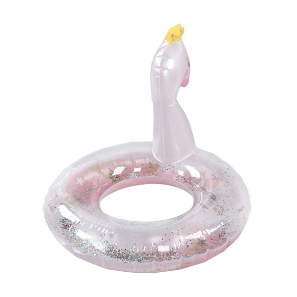 Uppblåsbar Svan Baby Badring, Mjuk & Hudvänlig Förtjockad Pvc Vikbar, Söt Djur Pool Float Med Färgglada Paljetter Dekoration För Kul I