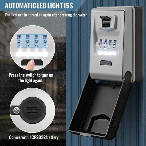 Outdoor Secure Key Box [Backlit], Large Waterproof Wall Mounted with Digital Code, Robust Key Case, Indoor Key Cabinet