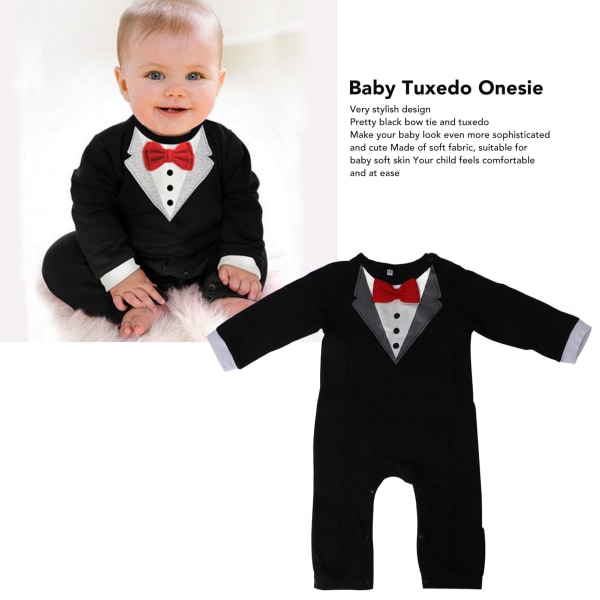 Baby Tuxedo Onesie pitkähihainen vastasyntynyt herrasmies haalari hyppypuku rusettilla musta 80cm