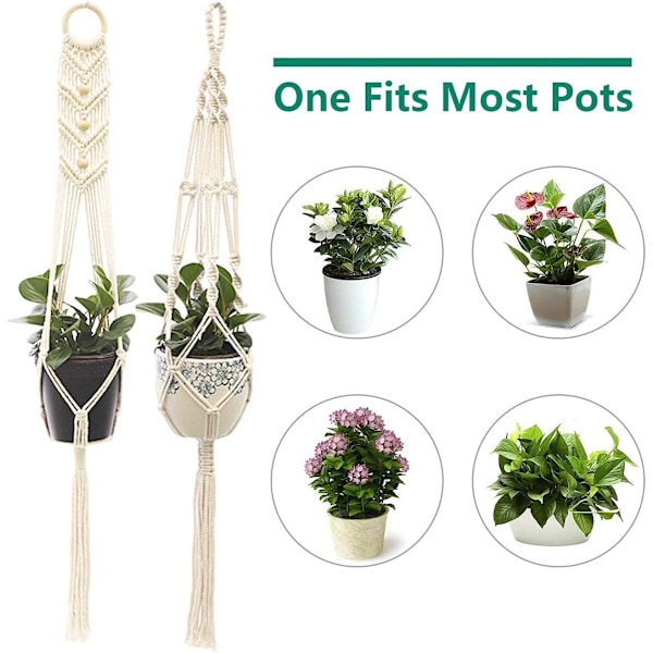 Boho Charm, Handgjorda Makramé Växthängare, 4-pack Slitstarka Växtkorgar i Bomullsrep för Inomhusbruk, Perfekt för Utrymmesbesparande Trädgårdsinredning