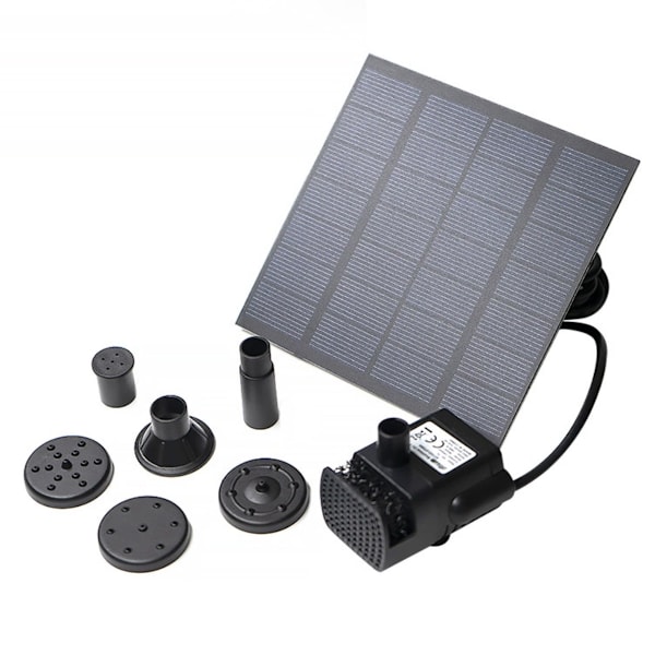 Solcellsdriven fontänpumpsats med separat solpanel, 1,8 W uppgraderad solcellsvattenpump med 3 m lång kabel & 4 munstycken för fågelbad, utomhusdamm, uteplats