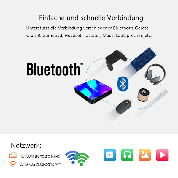 Smart Entertainment Center: Quad Core Android 11.0 TV-box, Dubbel Wi-Fi, 3D Ultra HD 8K, H.265-avkodning, USB 3.0, 1000M LAN för sömlös streaming