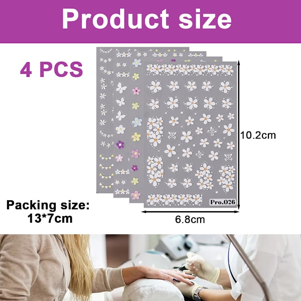4 kpl Kukka Kynsien Taide Tarra 5D Mikro Reliefi Kynsien Decal Kevät