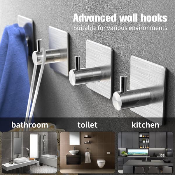 Self-adhesive hooks, stainless steel coat hooks, rust-proof waterproof self-adhesive hooks for kitchen, bathroom, office, toilet
