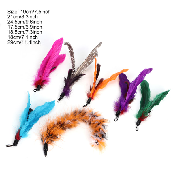 7 pcs Pet Cat Teaser Dangler Toy Rod Stick Feather Replacement Head Cats Supplies