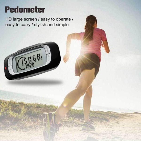Stegräknare med pausfunktion, 3D-accelerometersensor stegräknare för promenader och löpning, stor digital display, klämma och snodd, automatisk återställning för män