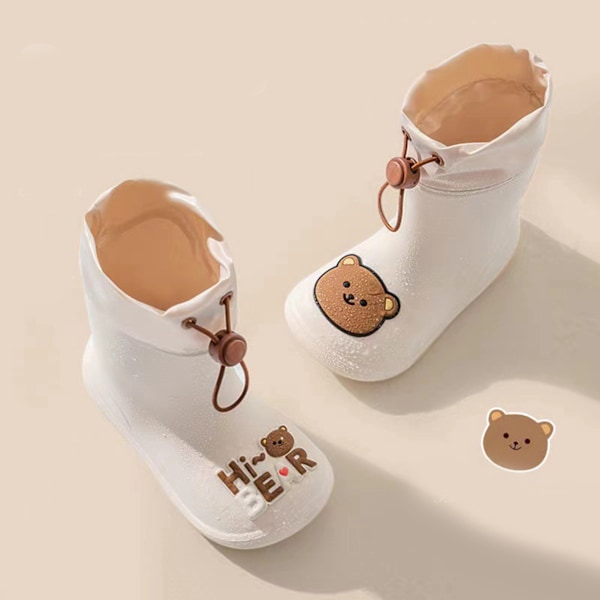 Children Rain Boot Anti Slip Waterproof Rain Boots Beam Port Cartoon Student Water Shoes for Boys Girls With Drawstring Rice White Bear 17