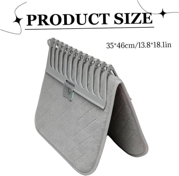 Foldable Dish Drying Mat, Absorbent Microfiber Dish Mat with Rack, Practical Tray-Style Kitchen Countertop Storage.