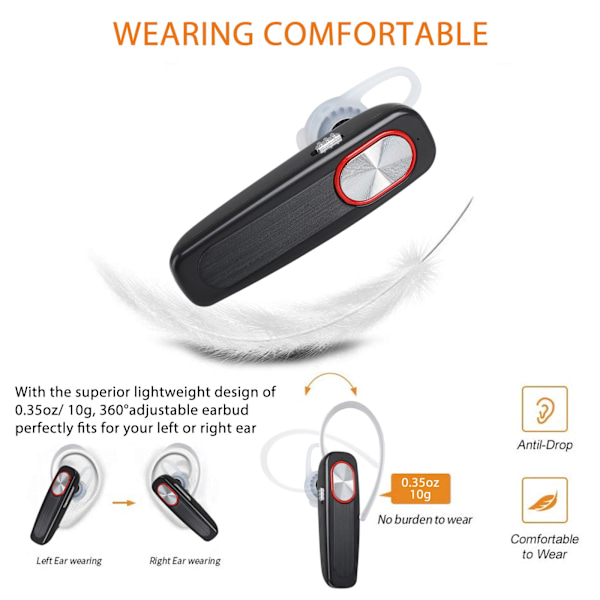 V5.0 Bluetooth-headset för kristallklart ljud, bred kompatibilitet &amp; multipoint-teknik för iPhone Samsung Android (Röd)