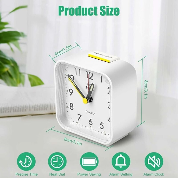 Tyst Design Bordsklocka, Mjuk Väckning Tyst Quartz Urverk Batteridriven Kompakt Väckarklocka Med Stigande Pipsignaler, Snooze-funktion Och
