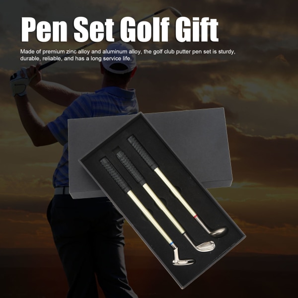 Golfklubb Putter Pen Set Sink Legering Aluminiumlegering Skrivebordstilbehør med Oppbevaringsboks for Golfentusiaster