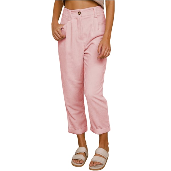 Løse, rette bukser i ren farge med lommer, høy midje og fasjonable rette ben for kvinner, rosa S