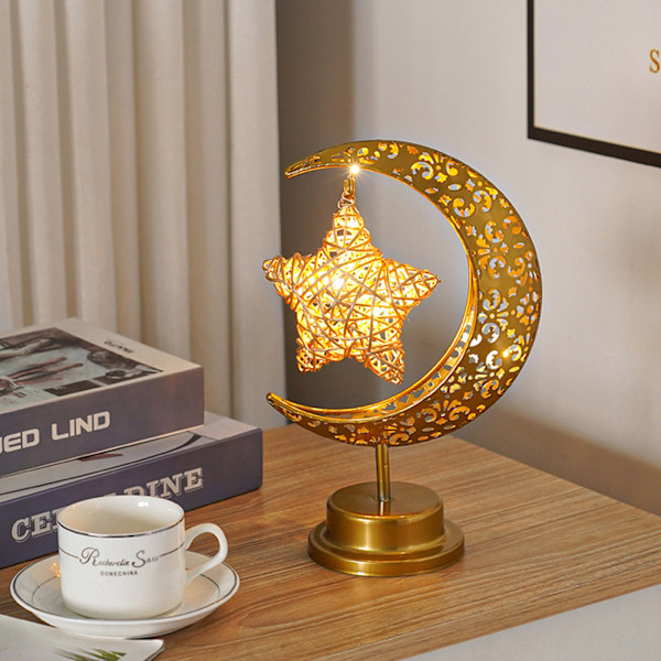 Järnmåne Lampa Orb Lampa Muslimsk Högtid Dekorativ Lampa Sovrum Bordslampa Stämningsfull Modellampa (Måne Rotting Stjärna Krokmodell)