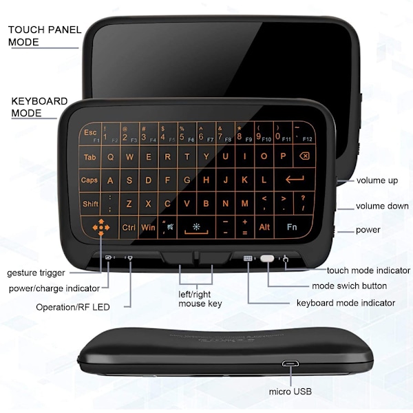 Trådlöst tangentbord och pekplatta mus combo, spikfri installation med 2,4 GHz anslutning, tvåspråkig inmatningsmetod för Android TV-box, HTPC, IPTV,