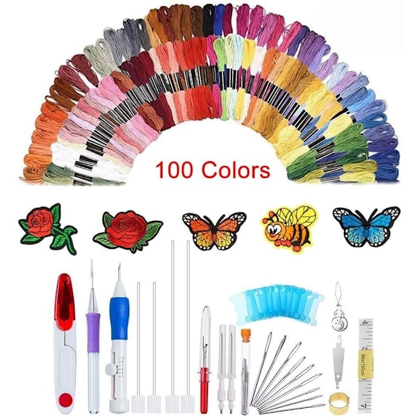 Anpassningsbart broderikit, magisk broderipenna med punch needles för detaljerat hantverk, 14 count vit bomull klassisk Aida-väv, ergonomisk