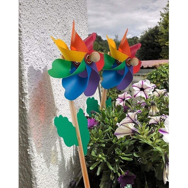 Färgglad Trädgårdsdekoration, Regnbågsblommor Vindsnurror, Livfull Gård- och Trädgårdsdekor, Vindspel för Utomhusfest Favörer, 12-Delars Set, Hållbar