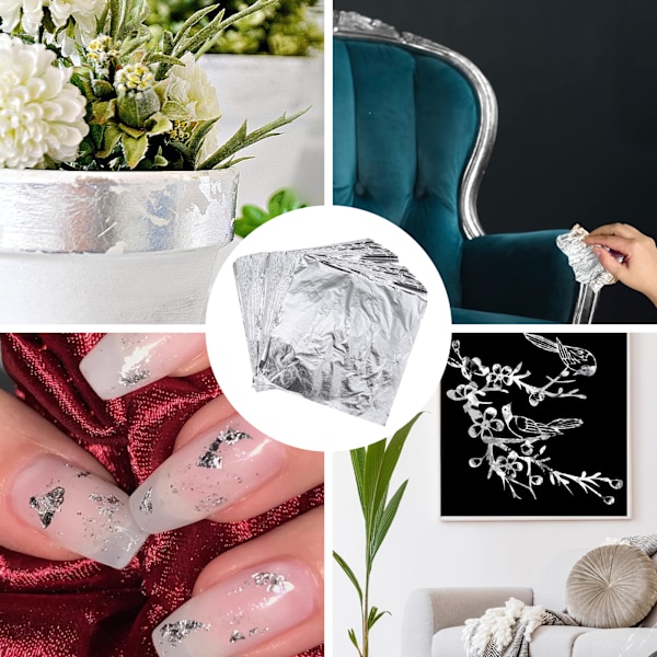 Konstnärliga Imiterade Silverblad, 50 st Dubbelsidiga Glittrande Silverfolier för Dina Kreativa Projekt