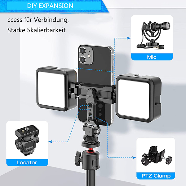 Smartphone-stativfäste i aluminium, universell telefonklämma med cold shoe-fästen, solid helmetallkonstruktion, 360° rotation, för professionellt bruk