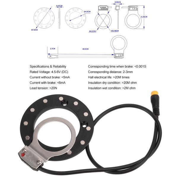 Sähköpyörän avustussensori, korkea herkkyys, 12 magneettia, oikea kaksoishallianturi, sähköpyörän poljinlisävarusteet, iso reikä