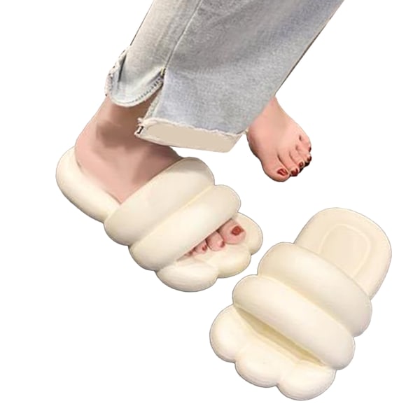 Thick Sole PVC Slipper Slip Proof Open Toe Pure Color Resilience PVC Slipper for Summer Couple White 38-39