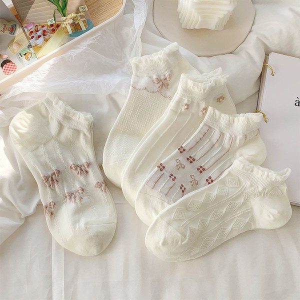 1 par lavtskjærte sokker hvite komfortable pustende elastiske sokker for sommer kvinner jente