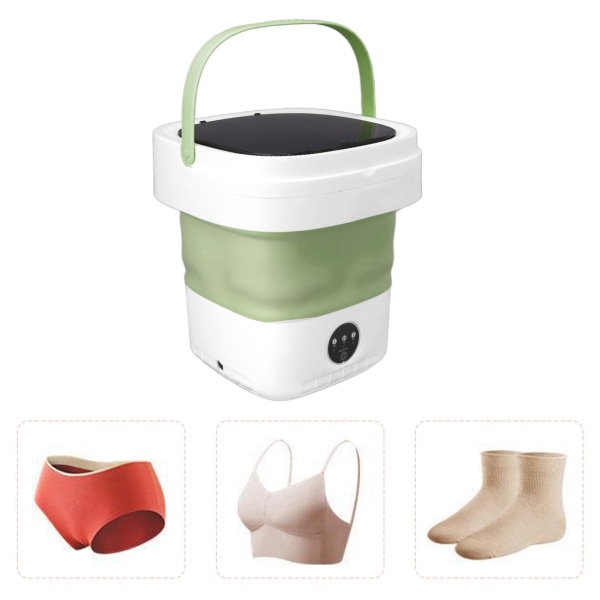 7,5 L mini bærbar bøttevasker sammenleggbar vaskemaskin med mykt sentrifugering og dreneringsrør 100-240V grønn EU-plugg