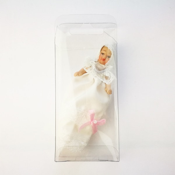 Miniatyr keramikk babydukke 1/12 bevegelig bøyelig miniatyr babydukke modell med kjole for dukkehus tilbehør