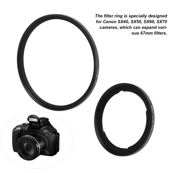 Beskyttende 67mm UV-filter Filterring Linsedekselsett for Canon SX40-seriekamera