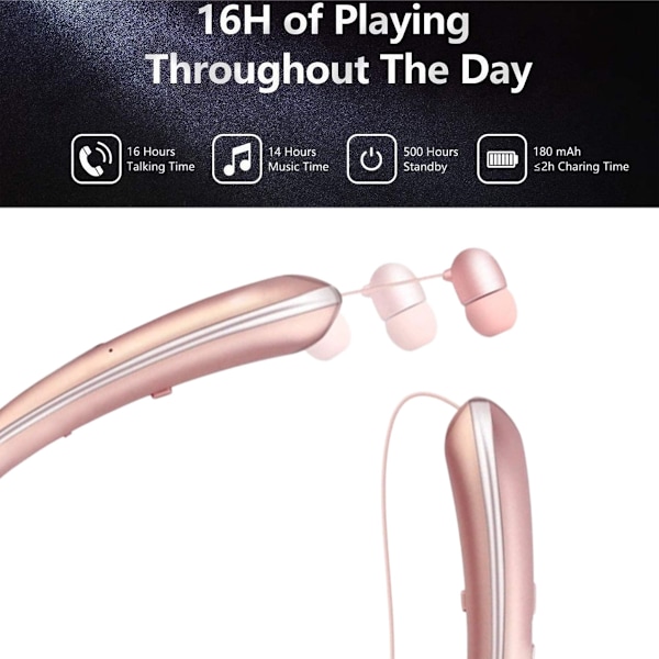 Bluetooth-hörlurar med nackband, infällbara öronsnäckor för kabelhantering, uppgraderad trådlös nackbandsdesign, lämplig för träning, löpning och bilkörning