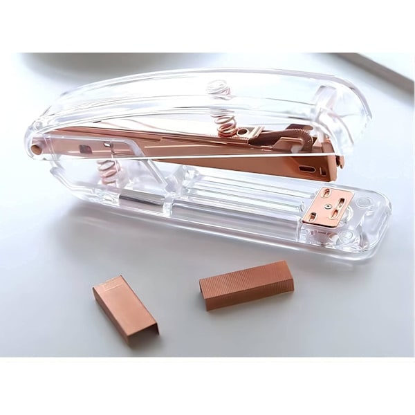 Högpresterande häftapparat i roséguld för skrivbord, elegant design med ultraklar akrylkropp för hemmakontor, garanterat problemfri mekanism